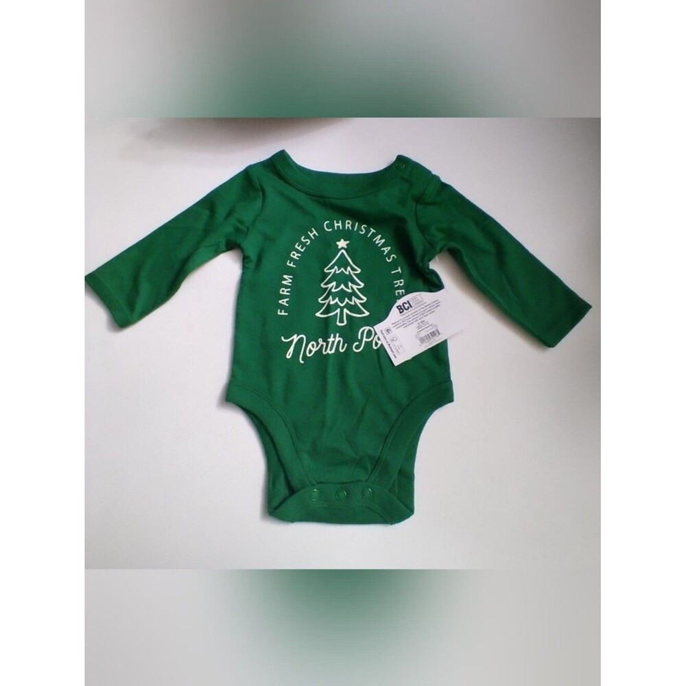 Holiday Time Green Christmas Tree Long-Sleeve Baby One-Piece New Size 0-3 months